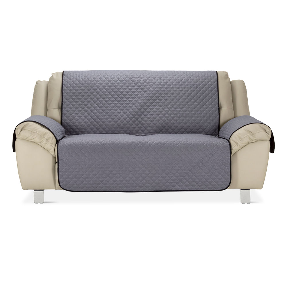 protector de sofa 2 puestos doble faz gris negro