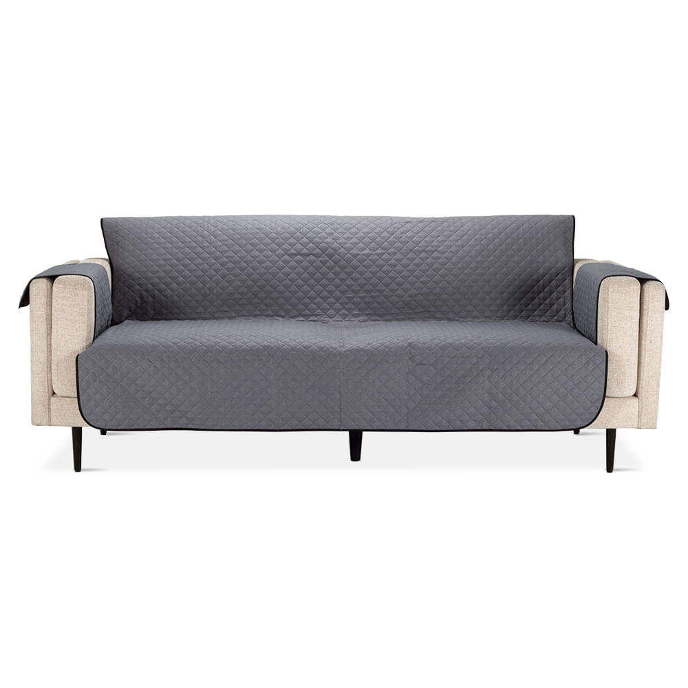 protector de sofa 3 puestos doble faz gris negro